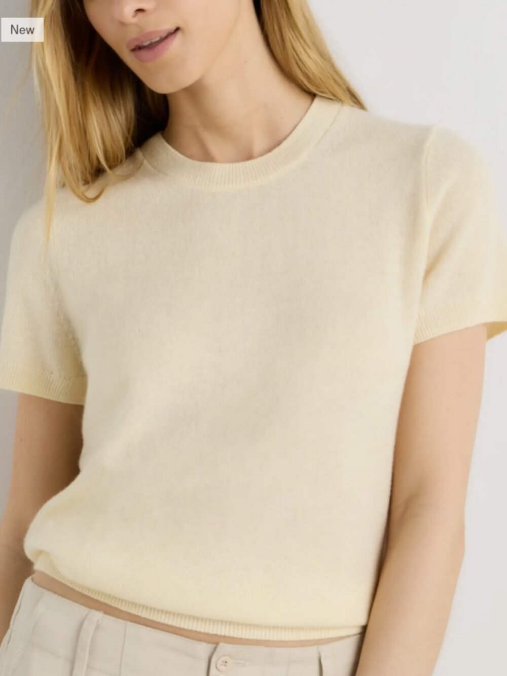 Mongolian Cashmere Tee in Pale Custard Yellow - Picture 3 of 7